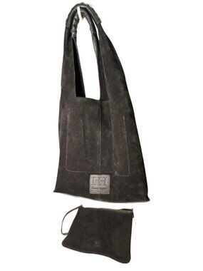Haute Hippie Black Leather Suede Hobo Tote Bag w/ Matching Removable Pouch
